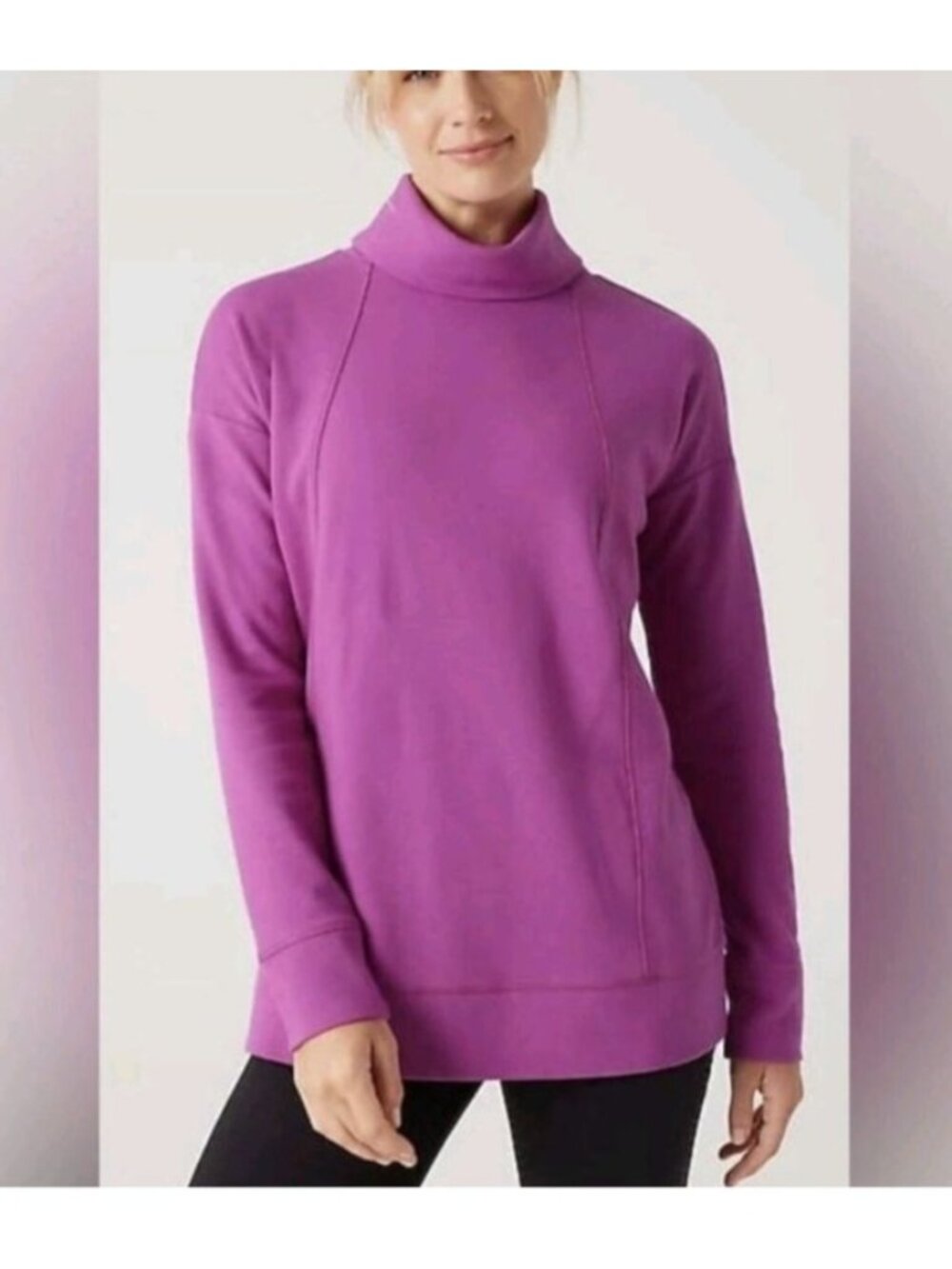 J.Jill Fit Womens Purple Cowl Neck Pullover Top S Cotton Blend Casual Athleisure